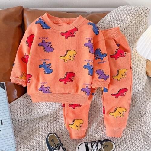2 Pieces/set Autumn Childrens Clothing Sets Baby Boys Cartoon Printing Pullover Casual Trousers Kids Outfit Set Ropa Bebe