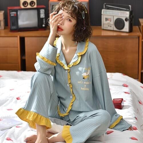 Plus Size Long Sleeve Cotton Pajama Sets for Women 2020 Autumn Winter Sleepwear Suit Pyjamas Homewear Pijama Mujer Home Clothes