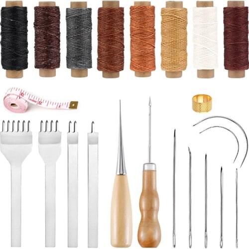 SHWAKK Professional Leather Craft Tools Kit Include Wax Thread Needle Hand Sewing Punching And Measurement Accessories DIY Tool