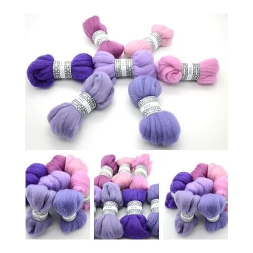 Purple violet Series colorful wool top DIY Needle Felting merino wool felt poke poke fun handwork 10g/7pcs