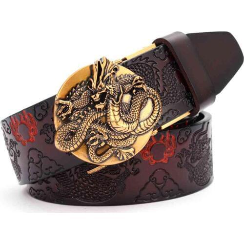 Mens Real Leather Ratchet Dress Belt with Automatic BuckleFashion Leather Belts with Removable Automatic Alloy Buckle