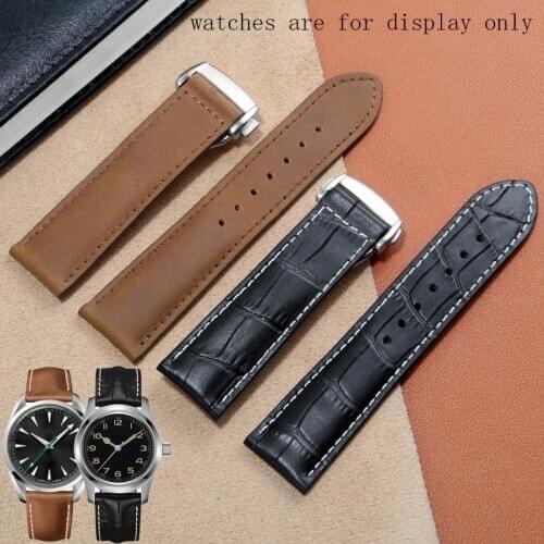 YOPO 20mm 22mm 23mm Genuine Leather Strap Black Brown Bracelet With Folding Buckle Suitable For Mens Watch Chain