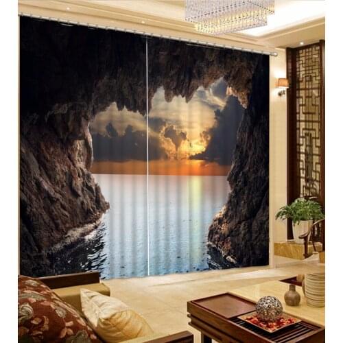 Luxury Blackout 3D Window Curtains For Living Room kids Bedroom Seaside cave Drapes Cortina Rideaux Cushion cover Custom size