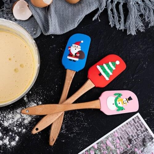 Christmas Spatula Wooden Handle Silicone Cream Scraper Santa Claus Snowman Decor Themed Kitchen Cooking Tools Gadget