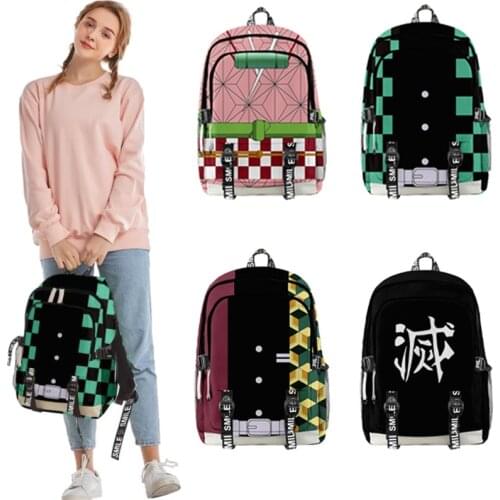 Demon Slayer Kimetsu No Yaiba Backpack Kamado Tanjirou Nezuko Canvans School Bag Travel Bag Fashion Students Anime Backapck