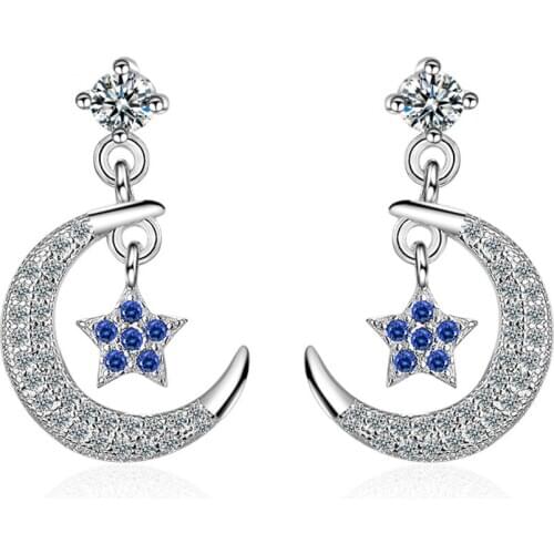 Luxury 925 sterling silver Earrings For Women Wedding Party Jewelry Moon Star CZ Zircon Tassel Drop Earrings oorbellen