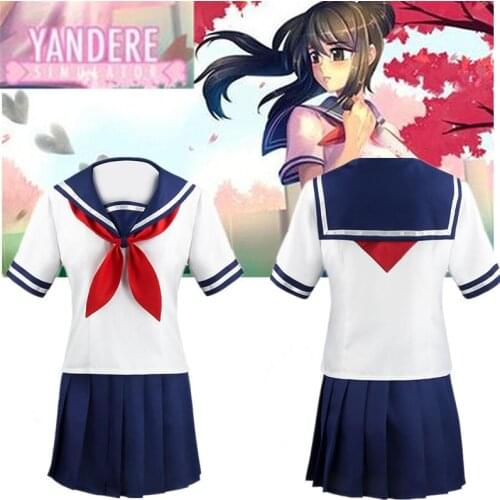 Yandere Simulator Ayano Aishi Cosplay Costumes School Uniform JK Uniform Short Sleeve Top Skirt Bow Tie Full Sets Women Girls