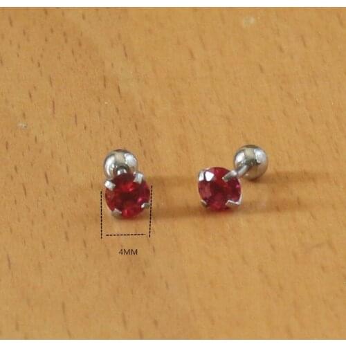 Titanium Gold-color Plated Screw Stud Earrings With Mini 4mm Hot Pink AAA Zircon 316L Stainless Steel No Fade No Allergy