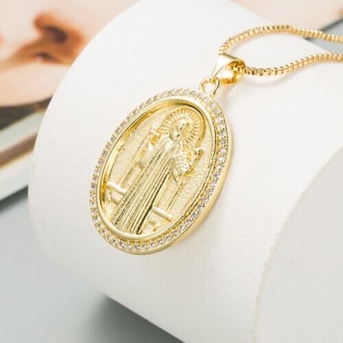 Hip Hop Goth Christian Oval Pendant Necklace For Men/Women/Couples Priest Statue Gold Color Fashion Vintage 2020 Jewelry Chains