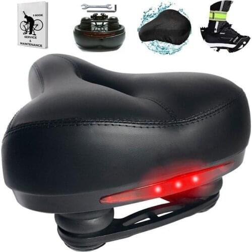 Bicycle Saddle Seat Comfortable Wide Big Bum MTB Bike Soft Saddle With Highlight Tail Light Hollow Riding Cycling Bicycle Saddle