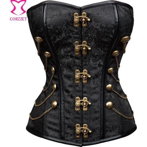 Vintage Brocade Black Gothic Corset Burlesque Korsett For Women Plus Size Corsets and Bustiers Steampunk Clothing 3XL Corselet
