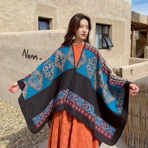 National Style Knitwear Travel Cape Shawl Female Autumn and Winter Outdoor Sunscreen Hooded Scarf pashmina women