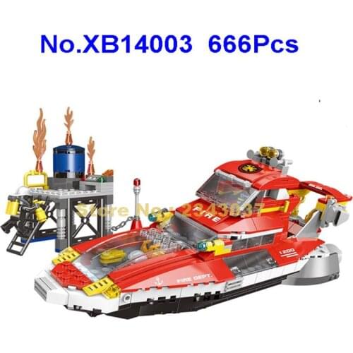 Xb14003 666pcs Urban Fire The Marine Fire Boat Speedboat Building Blocks 3 Toy