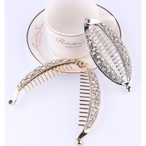 Hair Claws Rhinestone Fish Clip Banana Shape Barrettes Hairpins Hair Accessories For Women Hair Clip Clamp DIY Accessories D3A07