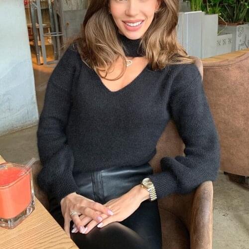 COKAGO Hollow Out Womens Long Sleeve Top Female Turtleneck Sweater Women Loose Sweaters Soild Tops Basic Knitted Jumpers