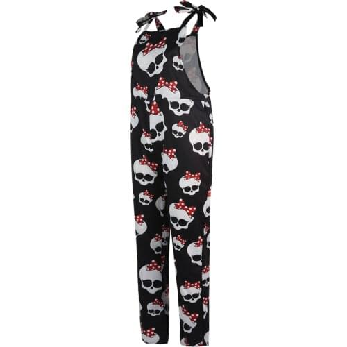 Spring And Autumn New Womens Halloween Work Clothes Black Printed Square Neck Sleeveless Strap Jumpsuit