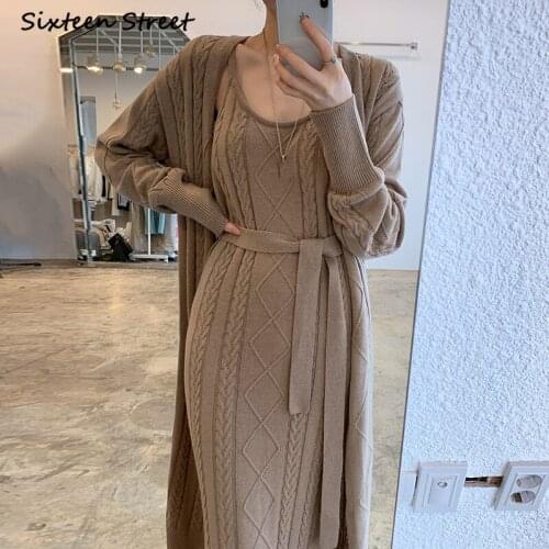 Maxi Dresses for Women Korean Fashion Clothing Chic Autumn Winter Long Cardigan Sweater Knitted Dress Woman Vestido De Mujer