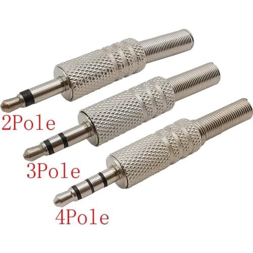 1Pcs 3.5mm 2/3/4 Pole Audio Plug Headphone Repair Metal Solder Type Male Jack Mono/Stereo Connector with Spring Tail