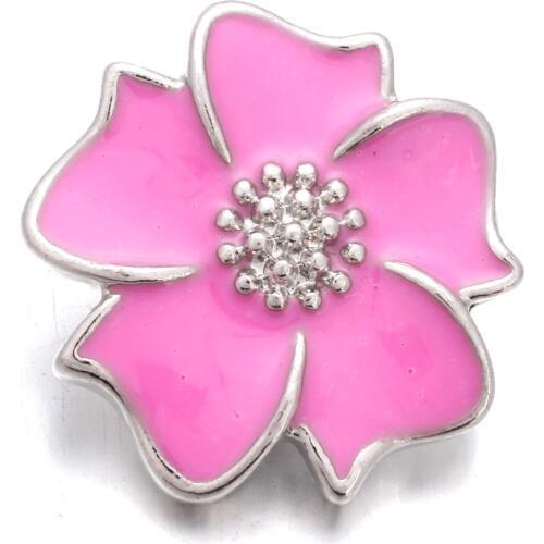 10pcs/lot New Snap Jewelry Oil Painting Pink Flower Snap Buttons Fit Metal 18mm Snap Button Bracelet Bangle for Women Girls Gift