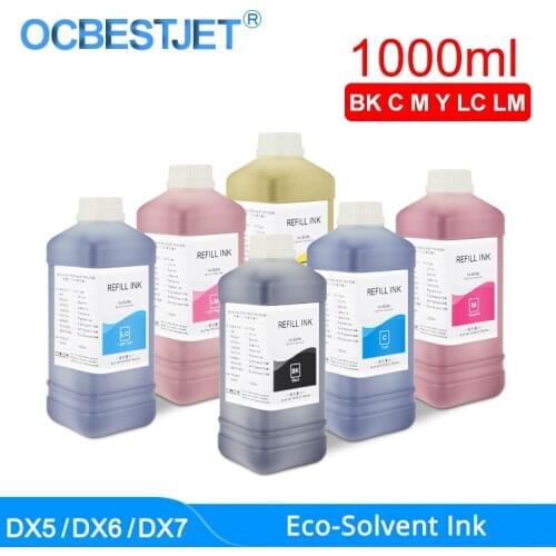 1000ML Eco-Solvent Ink For Epson DX4 DX5 DX6 DX7 DX10 Printhead 4800 4880 9800 9880 7800 7880 GS6000 Eco Solvent Ink 6Colors/Set