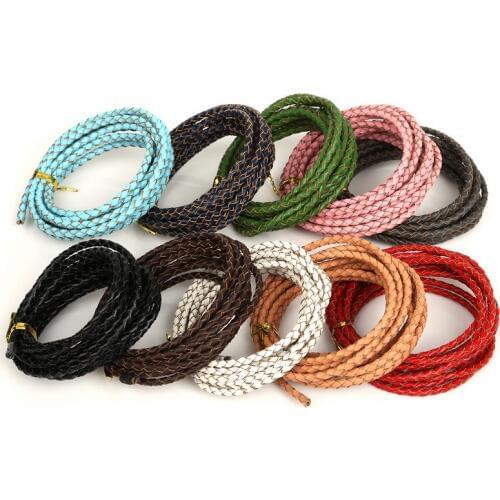 2m/lot 3mm Round Genuine Braided Leather Cord Rope String Thread Cord For DIY Necklace Bracelet Jewelry Making Accessories