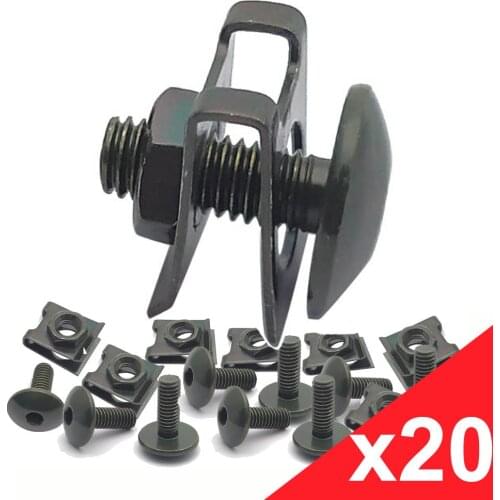 20 Set Motorcycle Scooter ATV Moped Plastic Cover Screw Bolt and U Type Clips with Nut M6 6mm M6X16