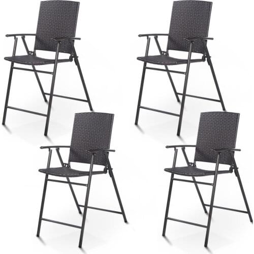 Costway 4 PCS Folding Rattan Wicker Bar Stool Chair Indoor &Outdoor Furniture Brown HW52885