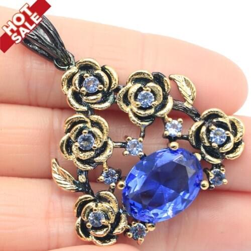 47x37mm Gothic Rose Vintage 15g Silver Pendant For Women Created Violet Tanzanite Blue Topaz Black Gold Pendant Wholesale