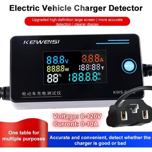 4V-120V Electric Vehicle Charger Detector Test Voltmeter Ammeter Temperature Measurement Voltage Current Power Meter 12V 24V 36V