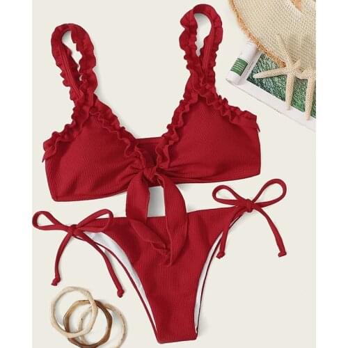 AECU Two Pieces Swimwear 2021 Bandage Sexy Bikini Push Up Padded Swimwear Women Bathing Suits Tankini Swimsuits Sexy Bikini Set