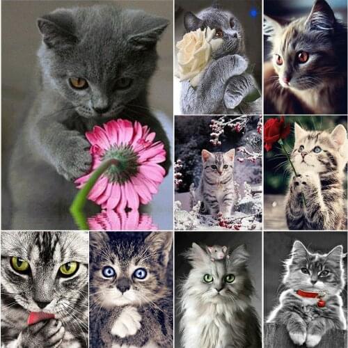 Diamond Painting Animals Cross Stitch Cat 5D DIY Diamond Embroidery Kit Full Square/Round Rhinestone Art Picture Home Decor Gift