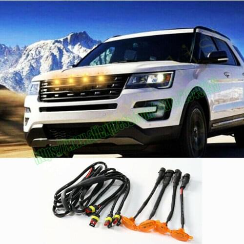 Car accessories For Ford Explorer 2016-2019 Front Grille LED Light Raptor Style Grill Cover 4Pcs