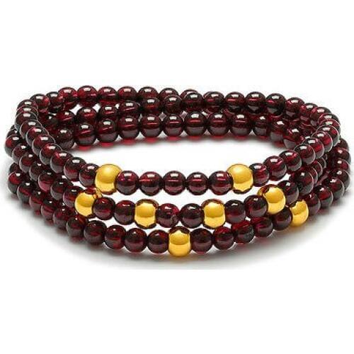 Pure 24K Yellow Gold Bead with Garnet Beads Bracelet 16cm