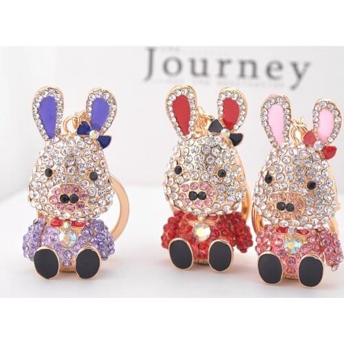 EASYA Pretty Cute Crystal Cartoon Pig Key Chain Holders Big Rhinestone Enamel Lovely Keychain Bag Charm Accessories Car Key Ring