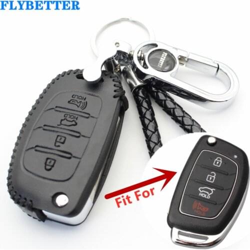 FLYBETTER Genuine Leather 4Button Key Case Cover For Hyundai I40/Azera/Tucson/Elantra/Accent/Mistra/Santa Fe/Sonata/I45 L554