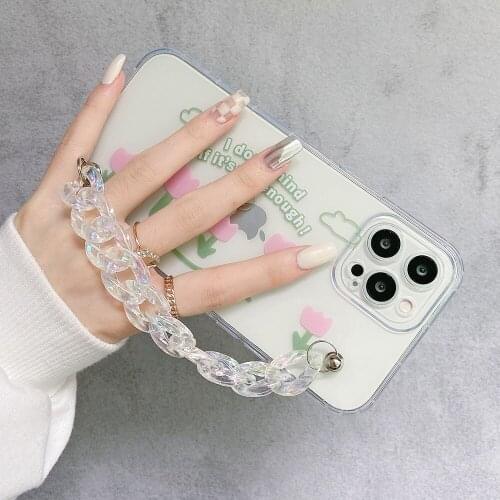 Wrist Chain Case for iPhone 12 Pro Max 7 8 Plus SE 2020 XR XS Clear Cases Cute flower Bracelet Chain Hanging Case for iPhone 11