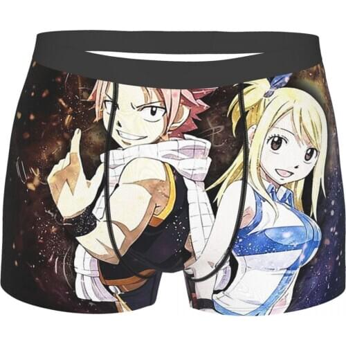 Fairy Tail Anime Natsu Dragneel Lucy Happy 25 Underpants Homme Panties Man Underwear Comfortable Shorts Boxer Briefs
