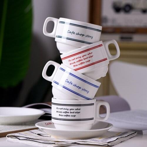 French Vintage Porcelain Coffee Cup and Saucer Nordic English Letter Cup Saucer For Tea Latte Milk-tea Kitchen Office Tableware