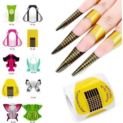 100pcs French Nail Form Tips Gold Nail Extension Art Tools For Nails Gel Extension Sticker Acrylic Manicure Tip
