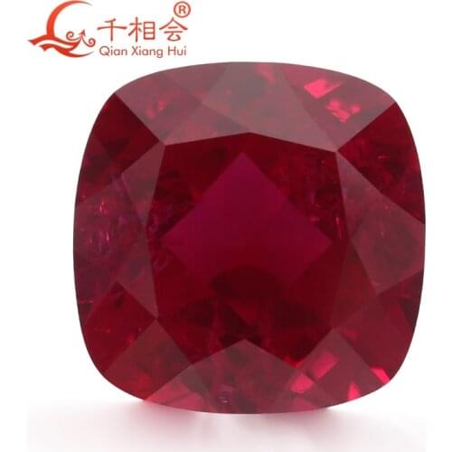 Artificial ruby 8# dark red color cushion shape natural cut including minor cracks and inclusions corundum loose gem stone