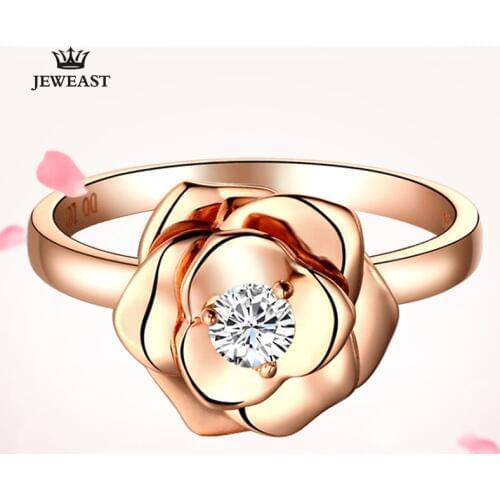 Natural Diamond 18K Gold Pure Gold Ring Real 18K Solid Gold Rings Upscale Trendy Classic Party Fine Jewelry Hot Sell New 2020