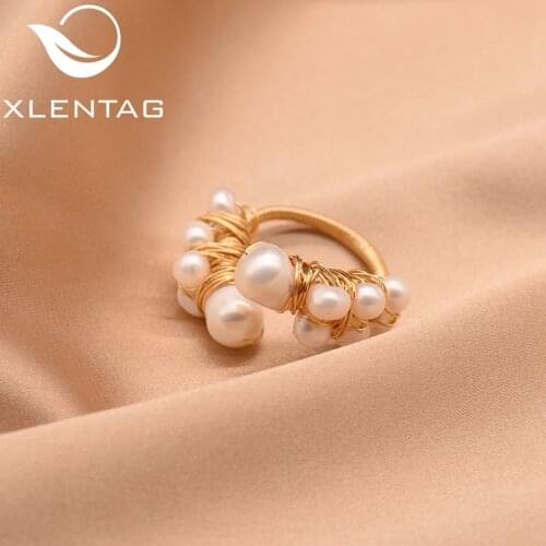 XlentAg Pure Natural Freshwater White Pearl Ring Womens Handmade Ring, Wedding Party Gift Luxury Boho Jewelry 2020 GR0190