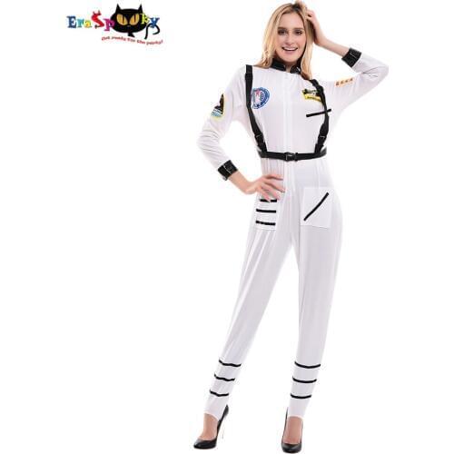 Eraspooky 2019 White/Orange Astronaut Cosplay Spaceman Jumpsuit Halloween Costume for Women Sexy Pilot Uniform Party Fancy Dress