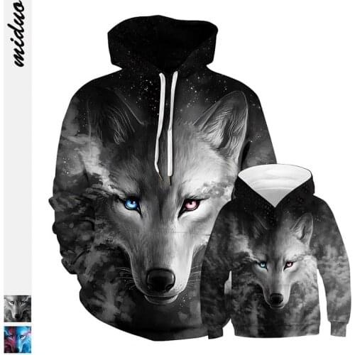 Family Matching Outfits Winter Sweaters Wolf Animal Print Baseball Shirt Hoodies Parent-child Clothing Father and Son Clothes