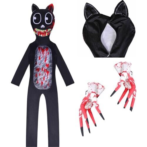 Boys Anime Cosplay Horror Black Cat Costume Bodysuit Jumpsuit Siamese Mask Gloves Birthday Party Halloween Costume C55C59