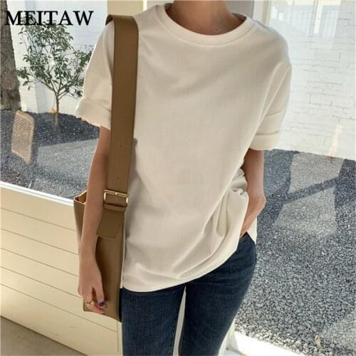 New Summer Women T--Shirt Harajuku Loose White Tee Shirt 2020 Casual Solid O-Neck Short Sleeve Tops Korean Basic Tees