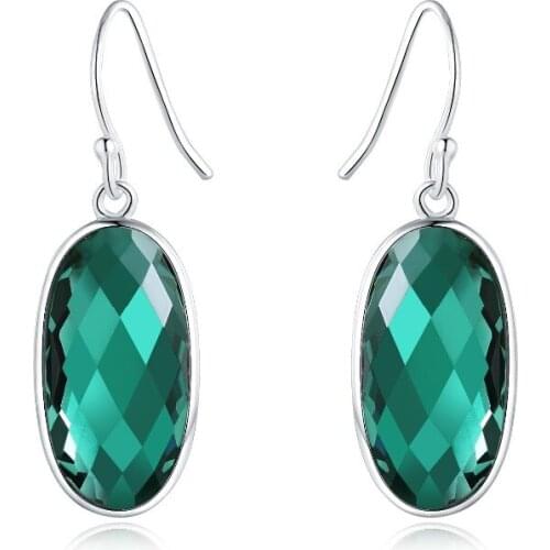 Fashion Simple Women Wedding Real 925 Sterling Inlaid Natural Green Crystal Elegance Drop Earrings,Jewelry Gift For Lady