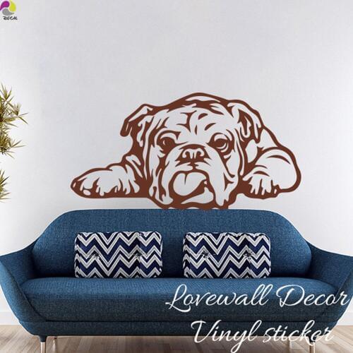 Cartoon English Bulldog Tongue Dog Wall Sticker Baby Nursery Kids Room Cute Dog Ears Animal Decal Bedroom Vinyl Home Decor