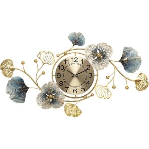 Chinese Style Modern Art Wall Clock Luxury Living Silent Creative 3d Large Ginkgo Wall Watches Home Decor Horloge Murale Reloj