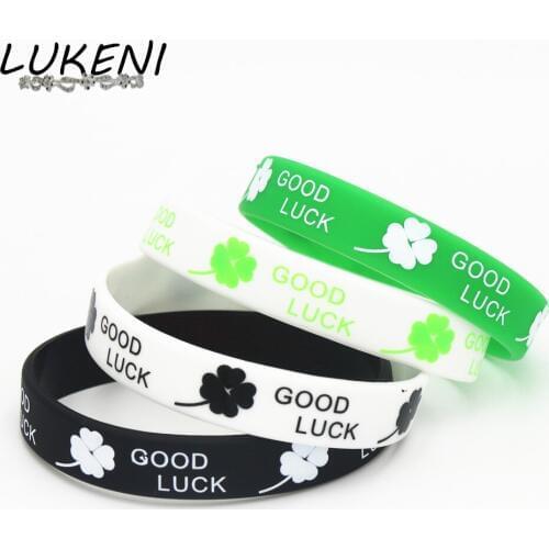 LUKENI 4PCS New Sports Clover Good Luck Silicone Wristband Black Green White Rubber Bracelets&Bangles Girls Boys Gifts SH206